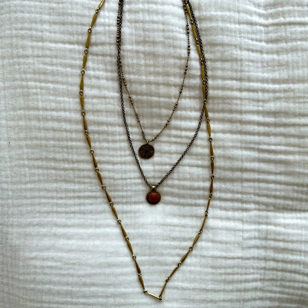 Lucky Brand layered necklace, brass/ gold finish